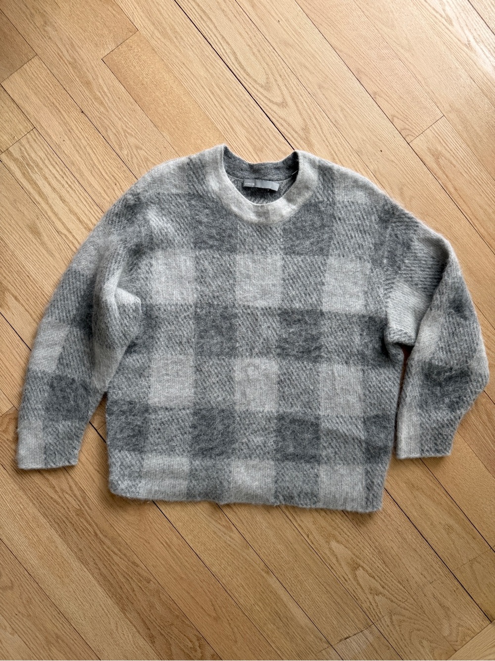 Vince Gray and Light Gray Plaid Crewneck Sweater Alpaca/Mohair Small